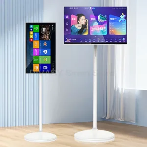 شاشة تعمل باللمس 32 بوصة أندرويد حامل تلفاز ذكي 10000 مللي أمبير بطارية عالية 8 + 128G 4K UHD جهاز شاشة متحركة قابلة للتدوير لصالة الألعاب الرياضية المباشرة