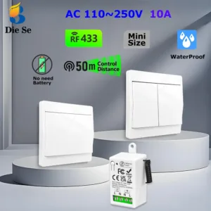 433 ميجا هرتز لاسلكي ذكي على إيقاف التبديل 220 فولت مرحل صغير ، 86 مفتاح حائط بزر ضغط ذاتي التشغيل لا حاجة إلى بطارية لتحسين المنزل