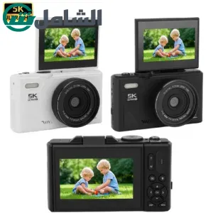 كاميرا رقمية بدقة 5K و75 ميجابكسل مع تكبير رقمي 18X، خاصية كشف الابتسامة، تثبيت الصورة، مضاد للاهتزاز، شاشة 3 بوصات، كاميرا ريترو بدون مرآة
