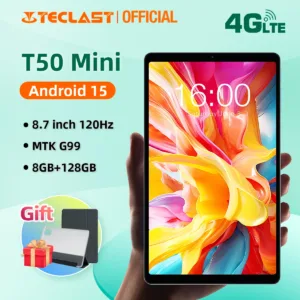 تابلت Teclast T50 Mini Android 15 مقاس 8.7 بوصة IPS 120 هرتز G99 8 النواة بحد أقصى 20 جيجابايت (توسيع 8 جيجابايت + 12 جيجابايت) ذاكرة الوصول العشوائي 128 جيجابايت روم مزدوج 4G LTE Type-C GPS