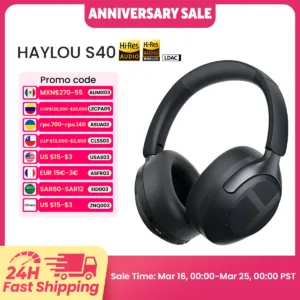 سماعات رأس لاسلكية HAYLOU S40 ANC مع خاصية إلغاء الضوضاء بقوة 50 ديسيبل، صوت محيطي ثلاثي الأبعاد عالي الدقة، سماعات أذن مع تقنية LDAC وبلوتوث 6.0، سماعات فوق الأذن