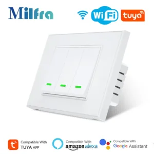 Milfra Smart Wifi Switch IT KR Standard Wireless Home Wall Button Switches 1/2/3 Gang Tuya Smart Life App التحكم الصوتي بواسطة Alexa