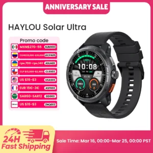ساعة ذكية HAYLOU Solar Ultra GPS بشاشة AMOLED مقاس 1.6 بوصة، مقاومة للماء 5ATM، مزودة بنظام GPS مدمج، مكالمات هاتفية عبر البلوتوث، ساعة ذكية رياضية