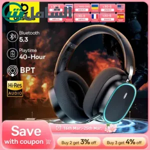 Baseus GH02 سماعة رأس لاسلكية للألعاب مع ميكروفون فوق الأذن سماعات بلوتوث 5.3 40 ملم سائق 2.4G/لاسلكي/كابل RGB